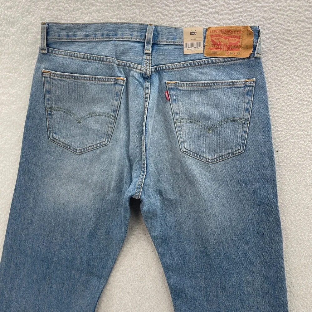 Levis 501 Jeans Mens 36x32 Blue Original Straight Button Fly Denim Grunge Cowboy